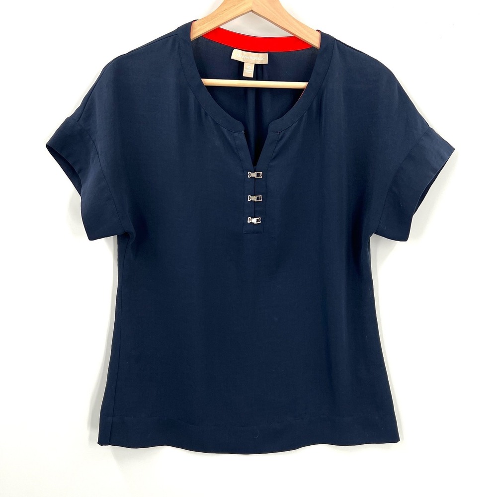 Banana Republic lightweight blouse clip front career office top navy boxy‎ XS